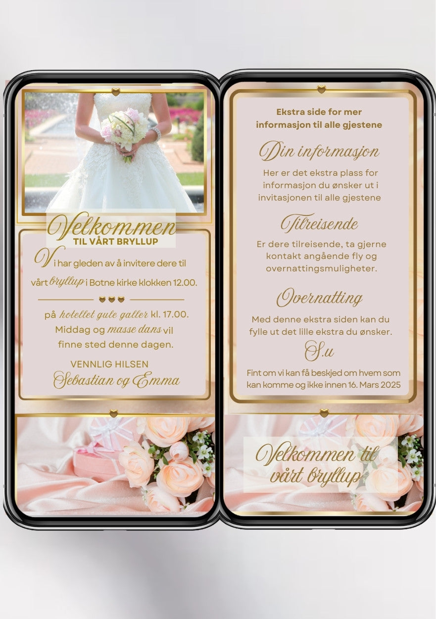 2 SIDERS BRYLLUPSINVITASJON