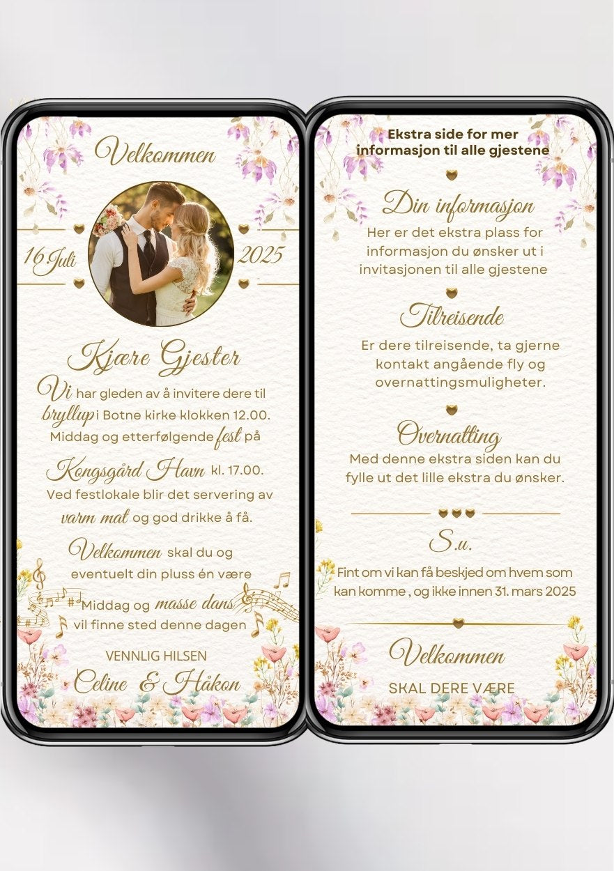 2 SIDERS BRYLLUPSINVITASJON