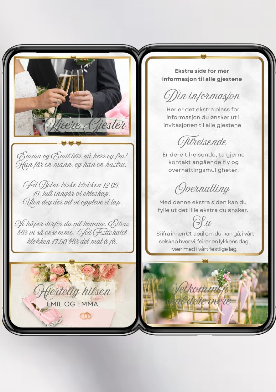 2 SIDERS BRYLLUPSINVITASJON