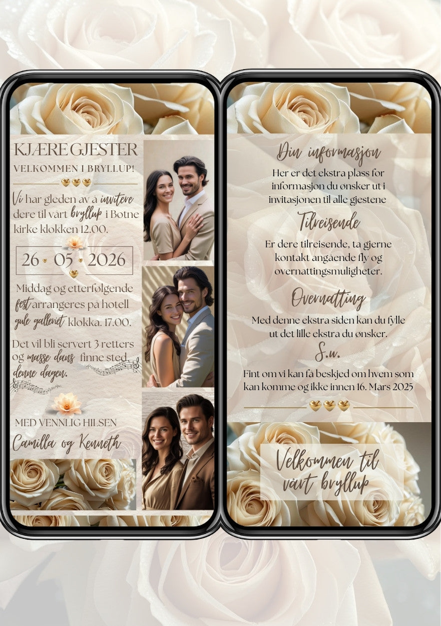 2 SIDERS BRYLLUPSINVITASJON