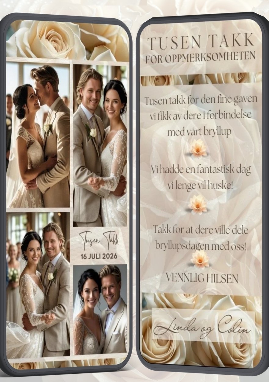 TAKKEKORT BRYLLUP-2 SIDER