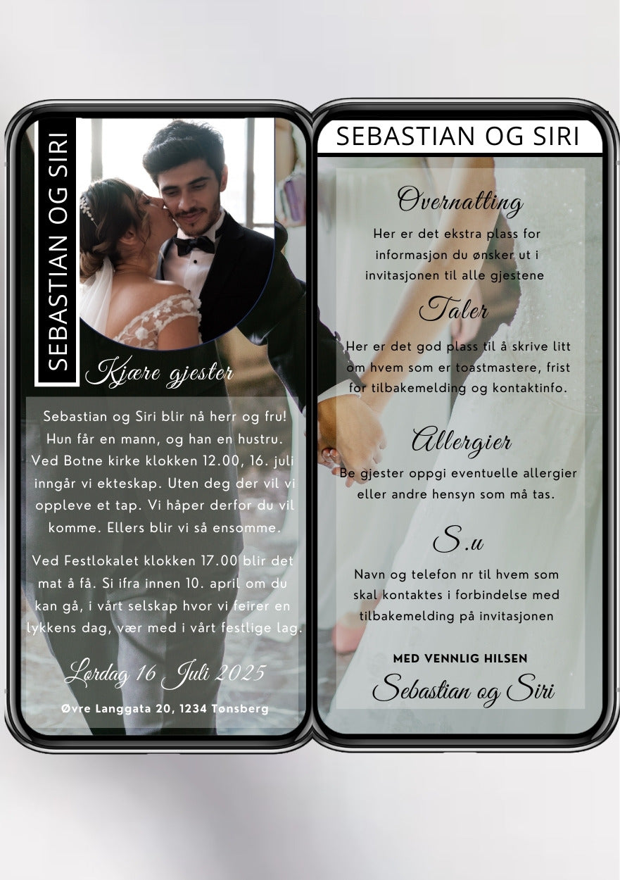 2 SIDERS BRYLLUPSINVITASJON