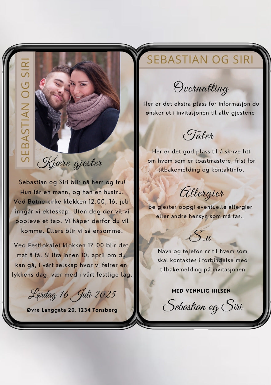2 SIDERS BRYLLUPSINVITASJON