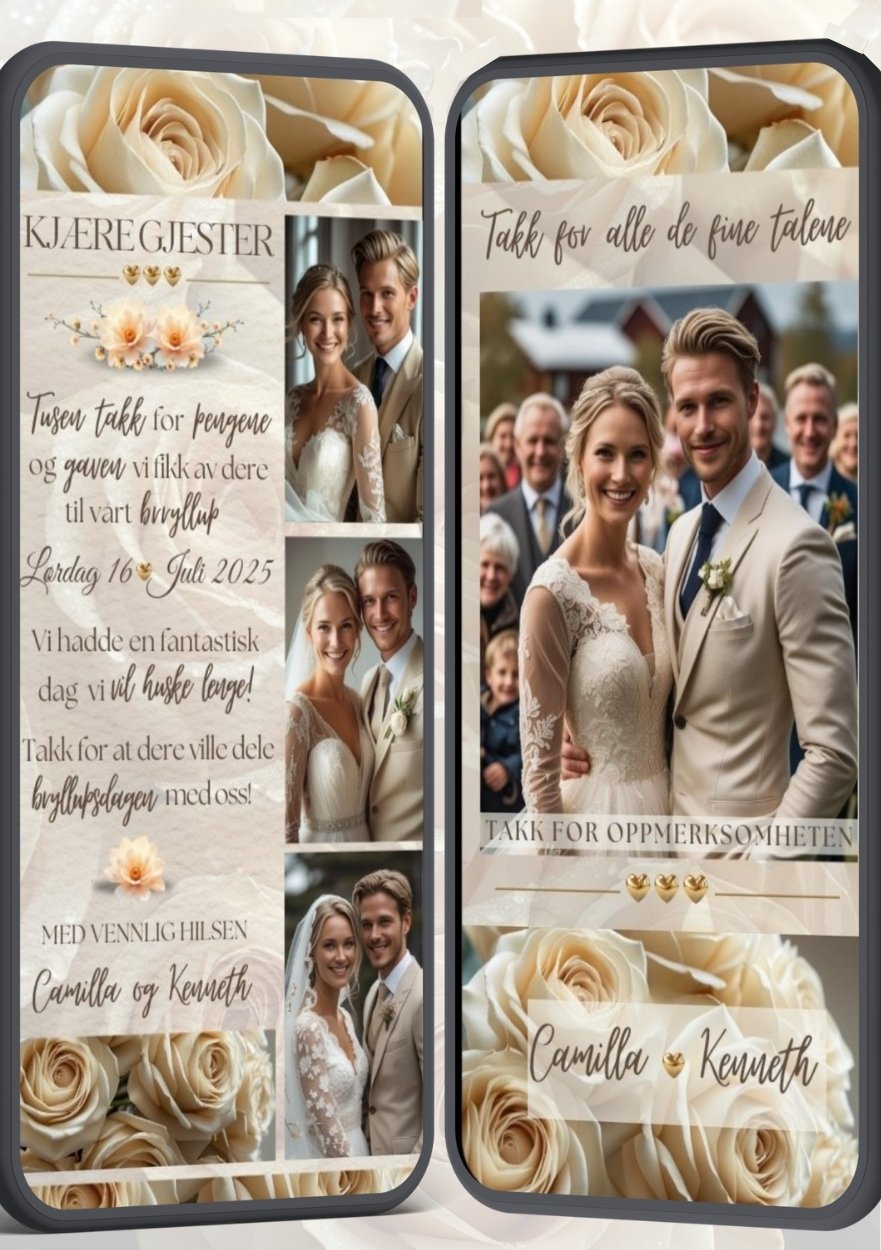 TAKKEKORT BRYLLUP-2 SIDER