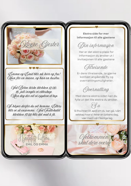 2 SIDERS BRYLLUPSINVITASJON