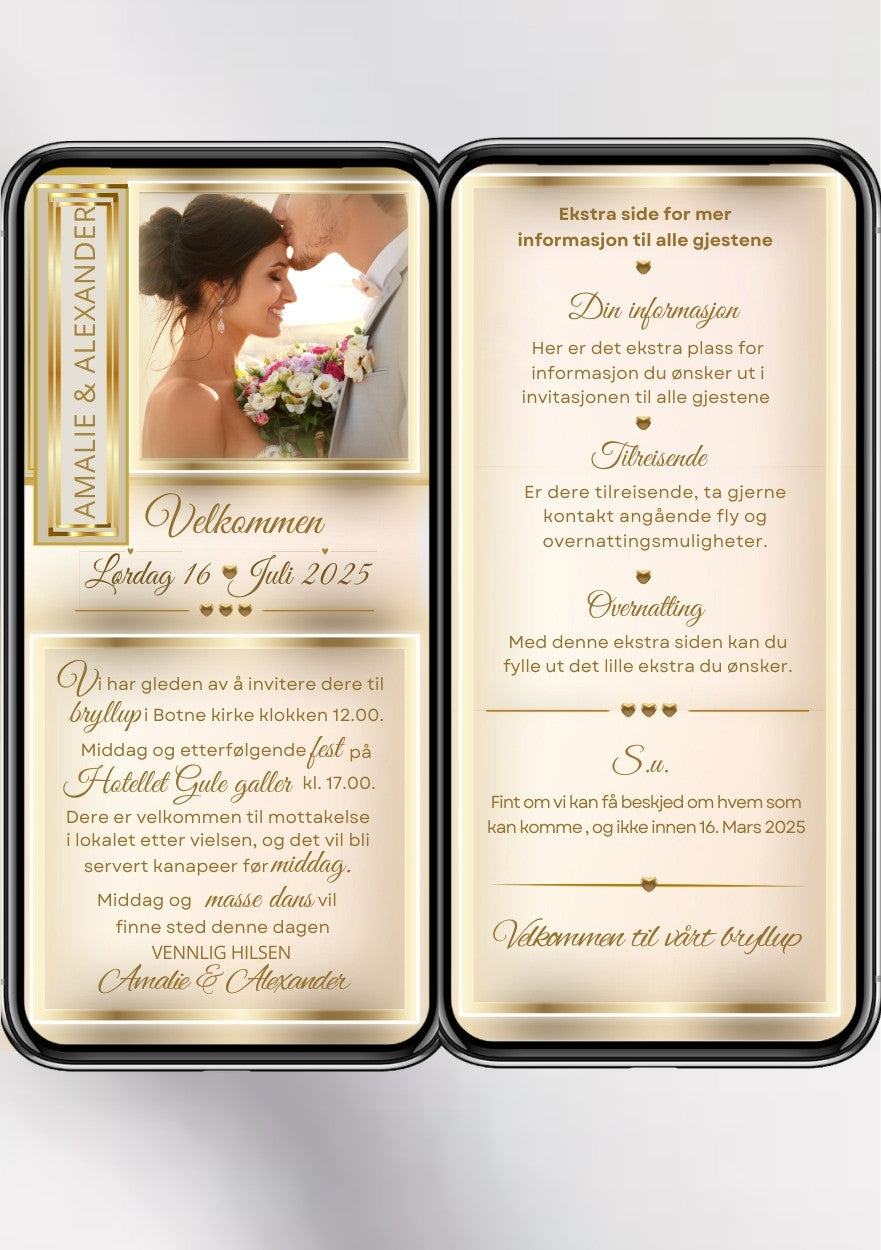 2 SIDERS BRYLLUPSINVITASJON