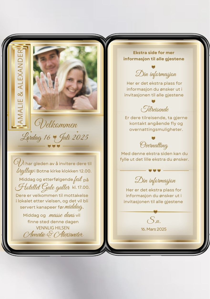 2 SIDERS BRYLLUPSINVITASJON