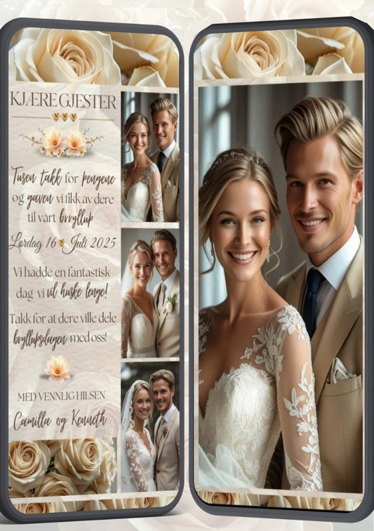 TAKKEKORT BRYLLUP-2 SIDER